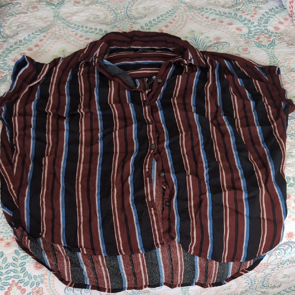 Striped button down sleeveless shirt